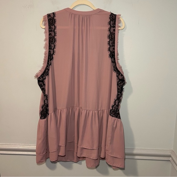Lane Bryant Pink Chiffon Black Lace Accent Tiered Drop-Waist Peplum Top Size 28 - Picture 5 of 10